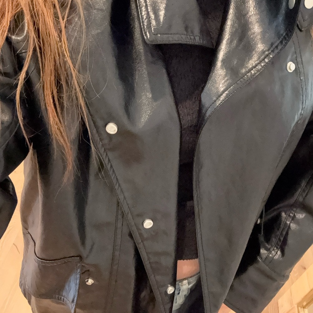 Zara Shiny Black Leather Jacket